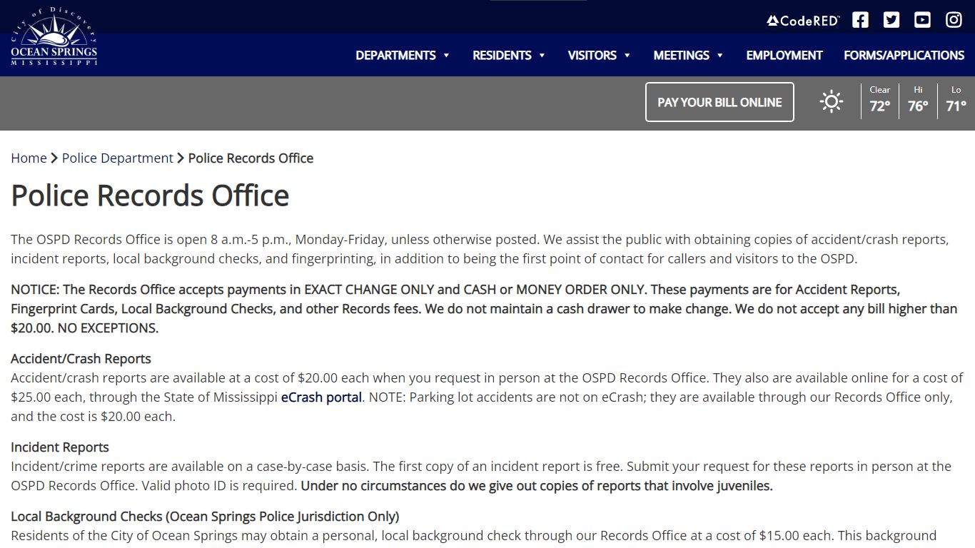 Police Records Office - City of Ocean Springs, Mississippi